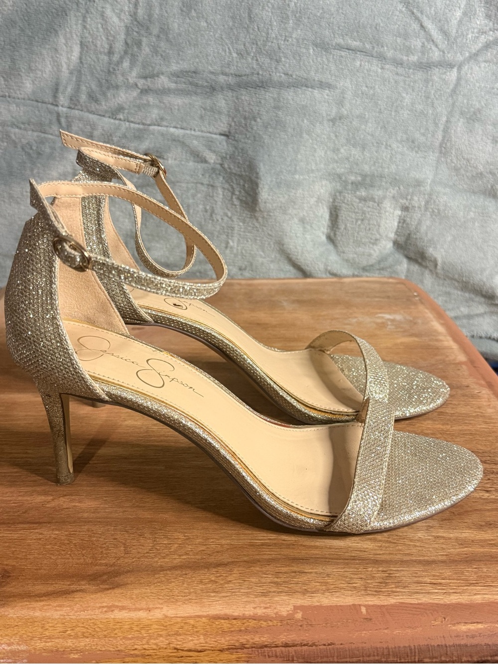 Jessica Simpson Gold Glitter Ankle-Strap Heels